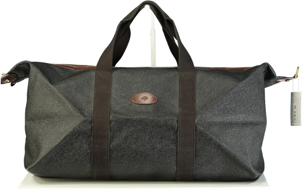Mulberry Black / Tan Scotchgrain Leather Travel Weekend Bag