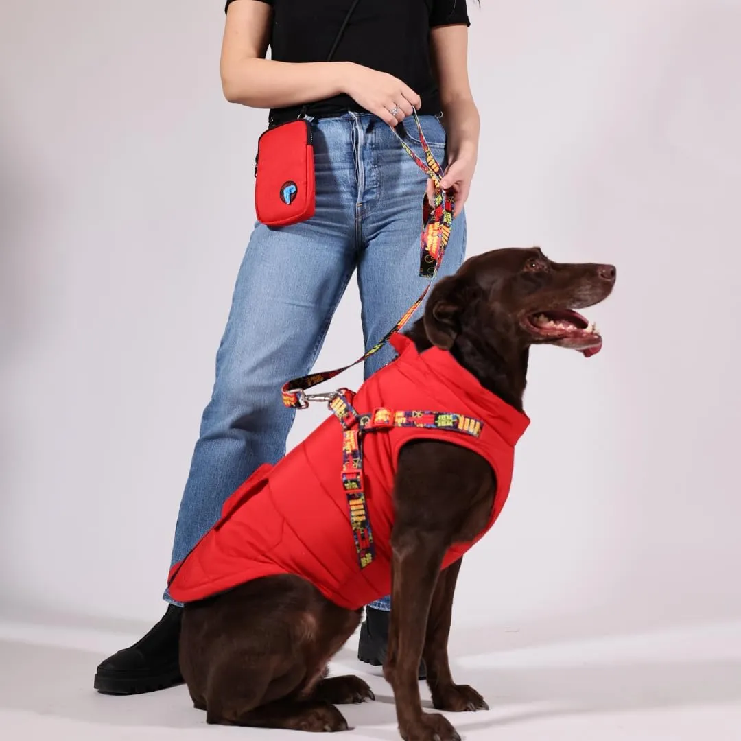Pawlook Hands-Free Dog Walking Pouch  Waterproof Crossbody with Phone & Treat Storage  Poop Bag Dispenser, Matches Pawlook Backpack & Raincoat  Compact Dog Walking Phone Bag (Red)