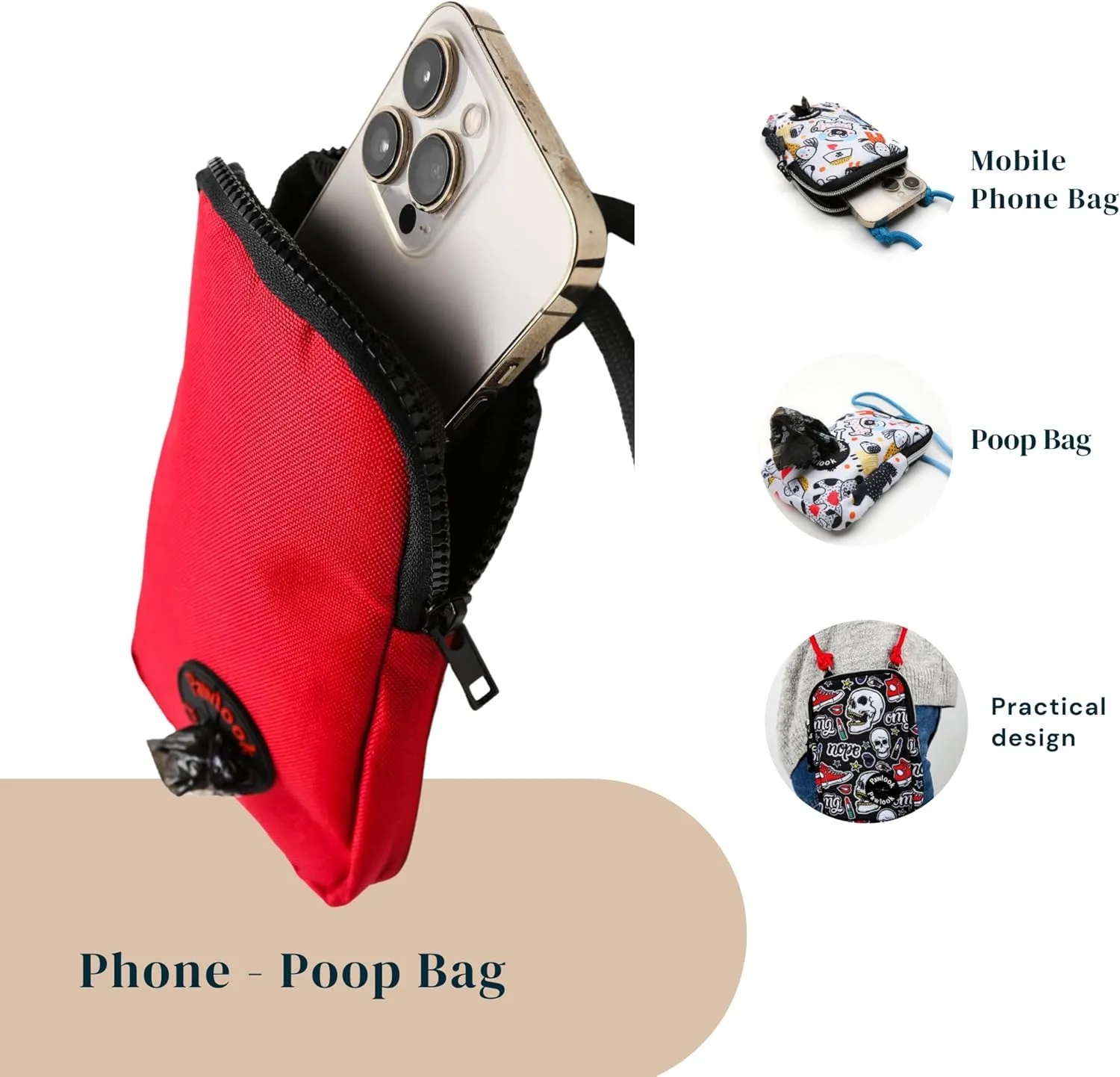 Pawlook Hands-Free Dog Walking Pouch  Waterproof Crossbody with Phone & Treat Storage  Poop Bag Dispenser, Matches Pawlook Backpack & Raincoat  Compact Dog Walking Phone Bag (Red)