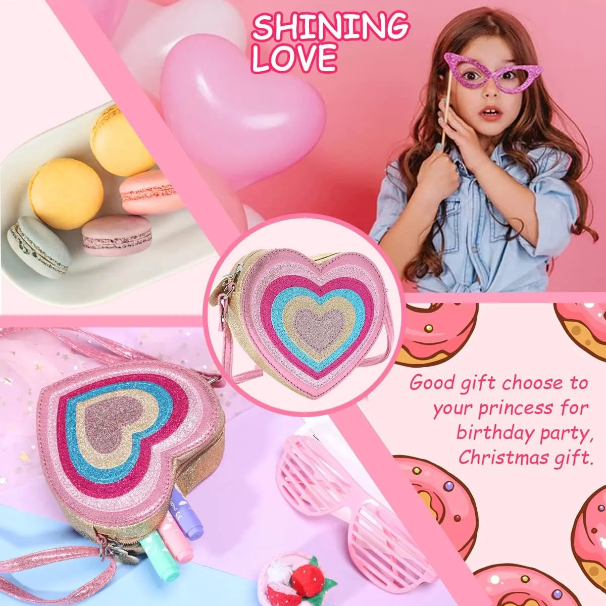 PinkSheep Toddler Purse for Girls Gifts Heart Purse Kids Shoulder Bag Crossbody Wallet 3-6Year Little Girl Fashion