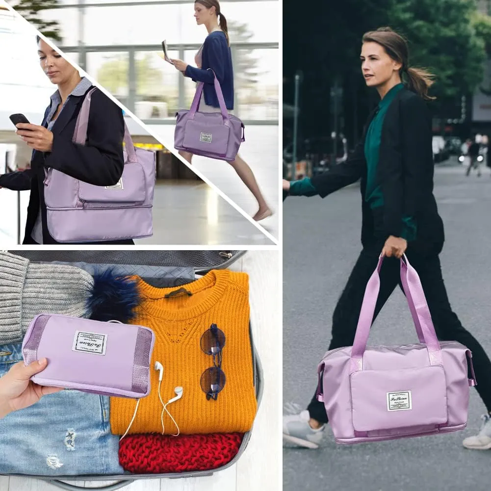 Ranslen Large Capacity Folding Travel Bag,Expansion Travel Duffel Bag with Dry and Wet Separation Portable Travel Duffel Bag