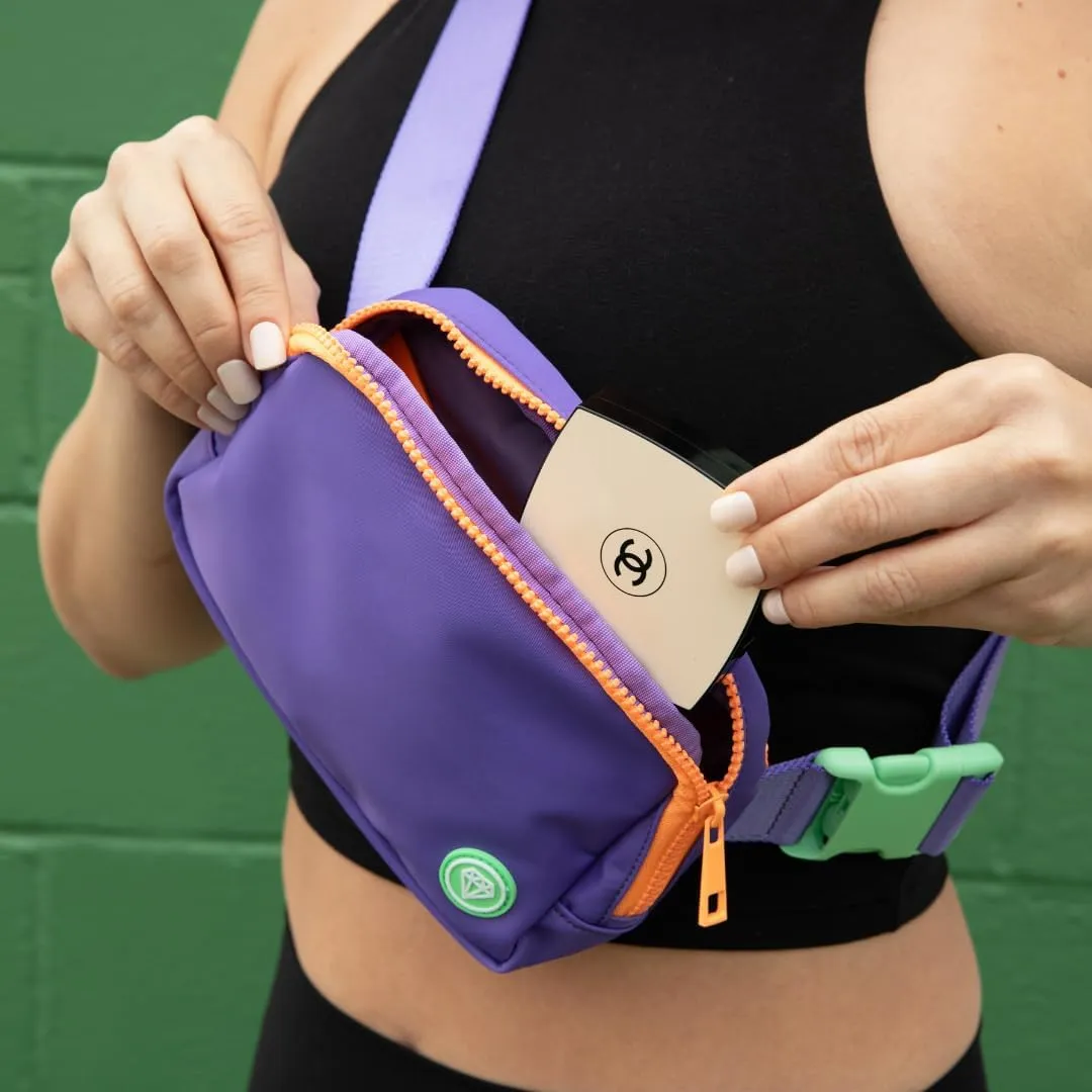 Rubina Anywhere Belt Bag | Crossbody Bag for Women | Unisex Hip Waist Pack for Hiking, Workout, Running, Traveling, Festivals | Chest Bag | Adjustable Strap | Big Swell (Purple/Teal)