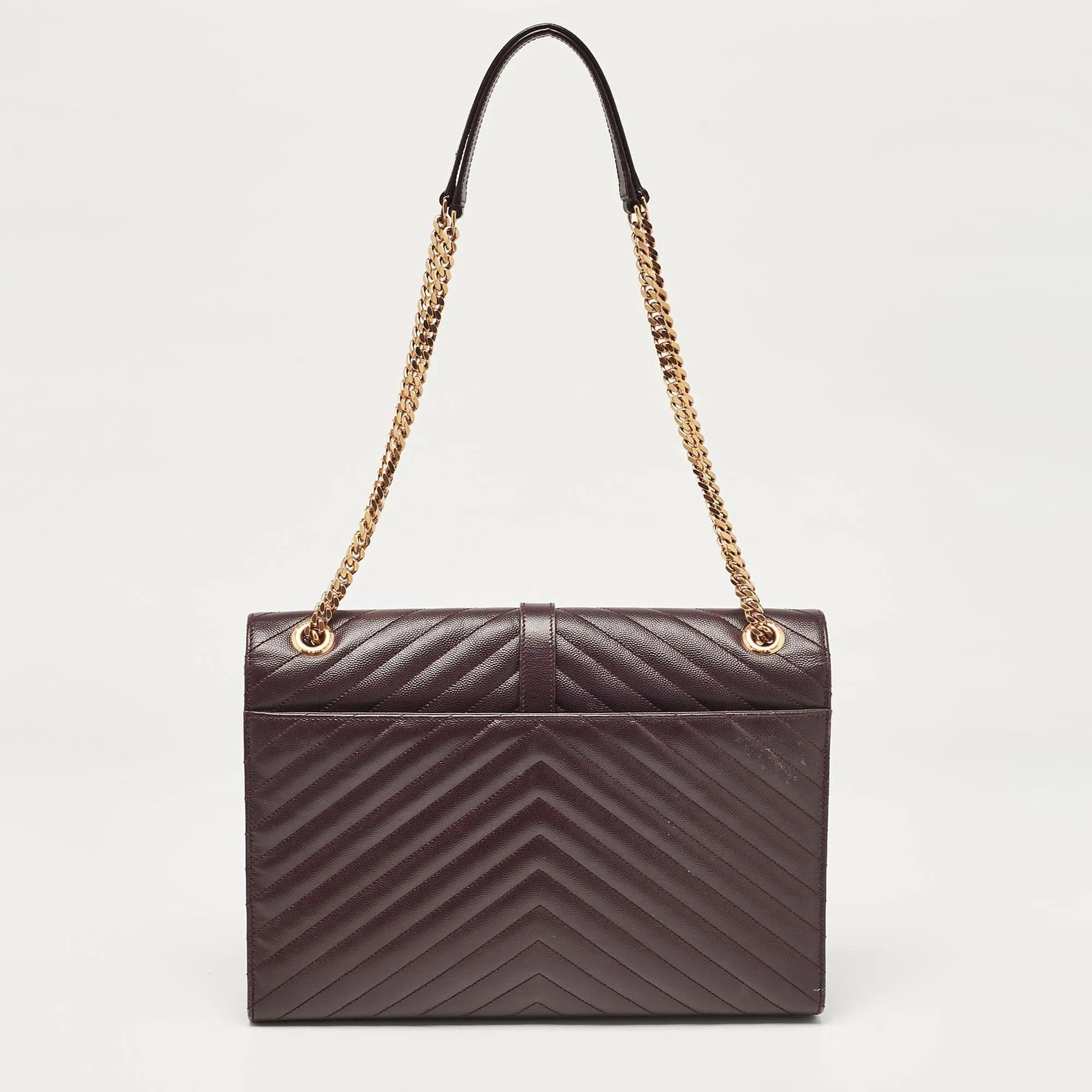 Saint Laurent Burgundy Chevron Leather Large Monogram Envelope Shoulder Bag