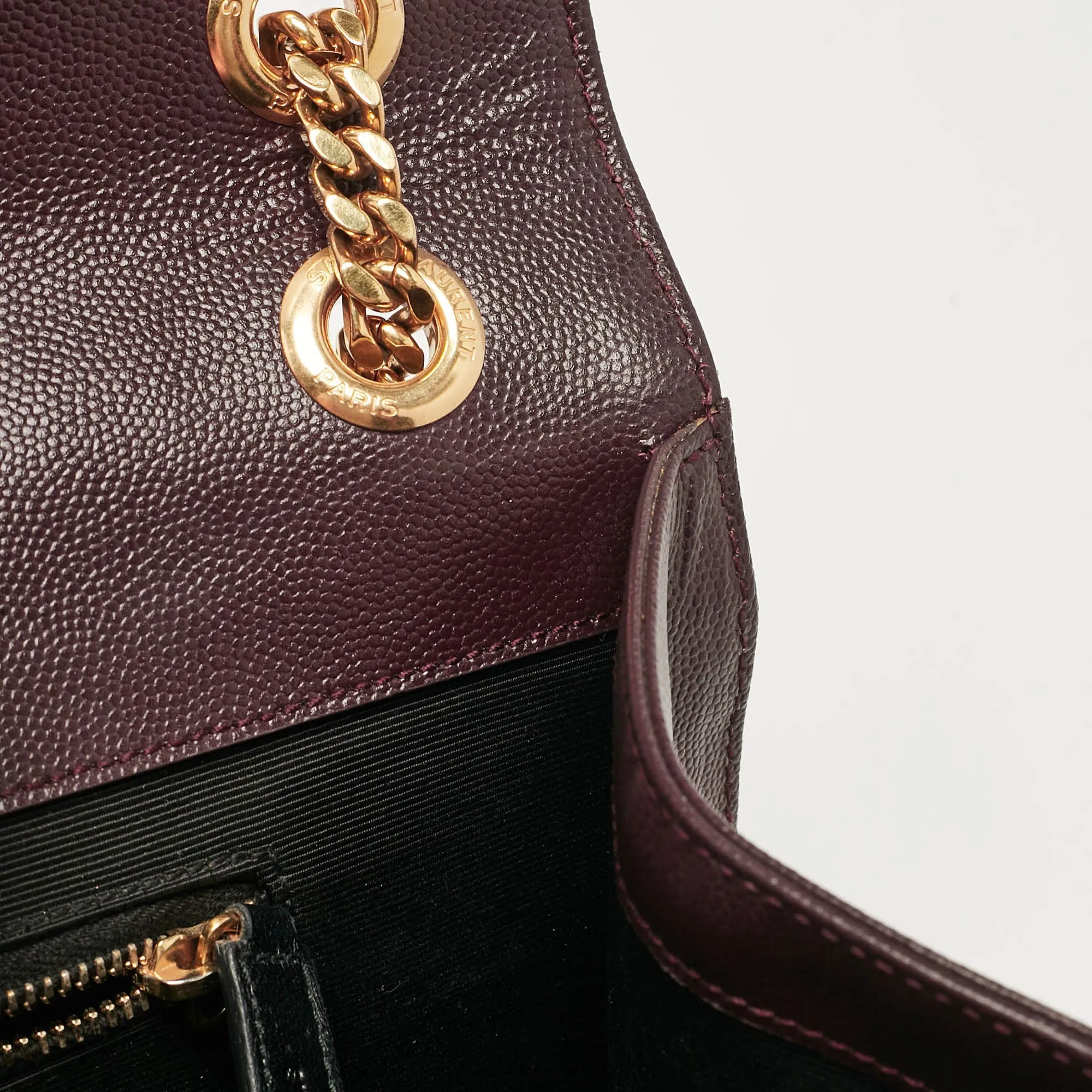Saint Laurent Burgundy Chevron Leather Large Monogram Envelope Shoulder Bag