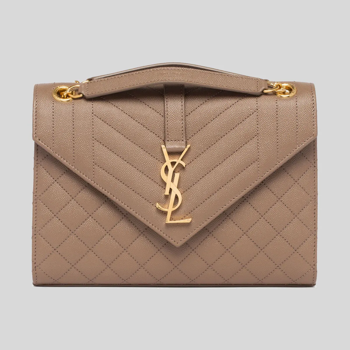 SAINT LAURENT YSL Envelope Medium In Mix Matelasse Grain De Poudre Embossed Leather Taup 600185BOW91
