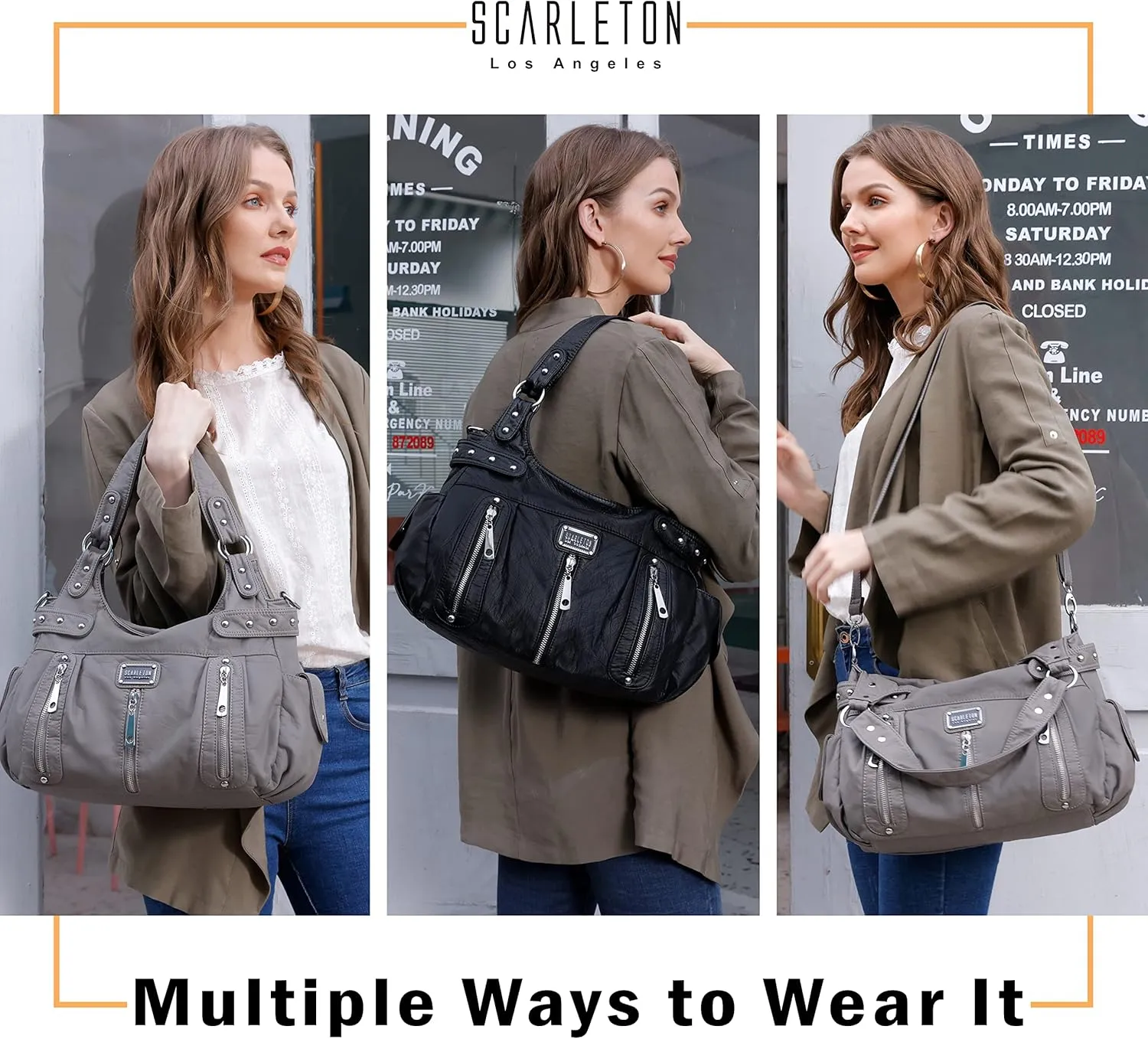 Scarleton Purses for Women Large Hobo Bags Washed Vegan Leather Shoulder Bag Satchel Tote Top Handle Handbags, H1292