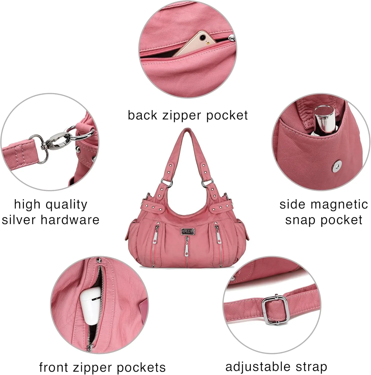 Scarleton Purses for Women Large Hobo Bags Washed Vegan Leather Shoulder Bag Satchel Tote Top Handle Handbags, H1292
