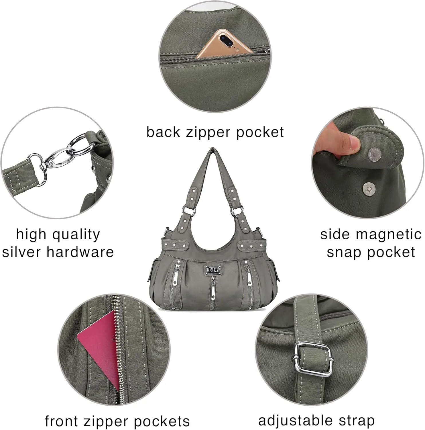 Scarleton Purses for Women Large Hobo Bags Washed Vegan Leather Shoulder Bag Satchel Tote Top Handle Handbags, H1292
