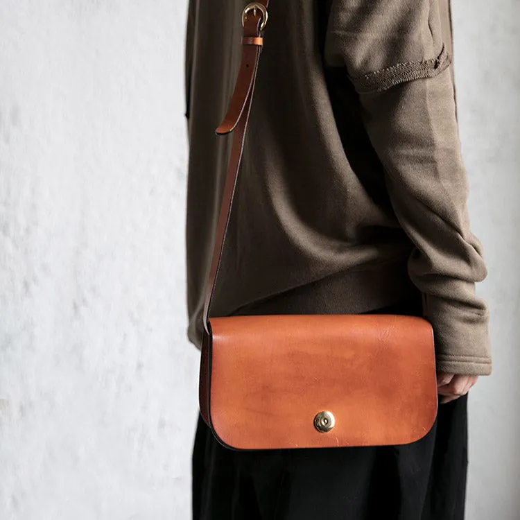 Small Womens Tan Leather Flap Crossbody Satchel Bag Purse Shoulder Bags for Women