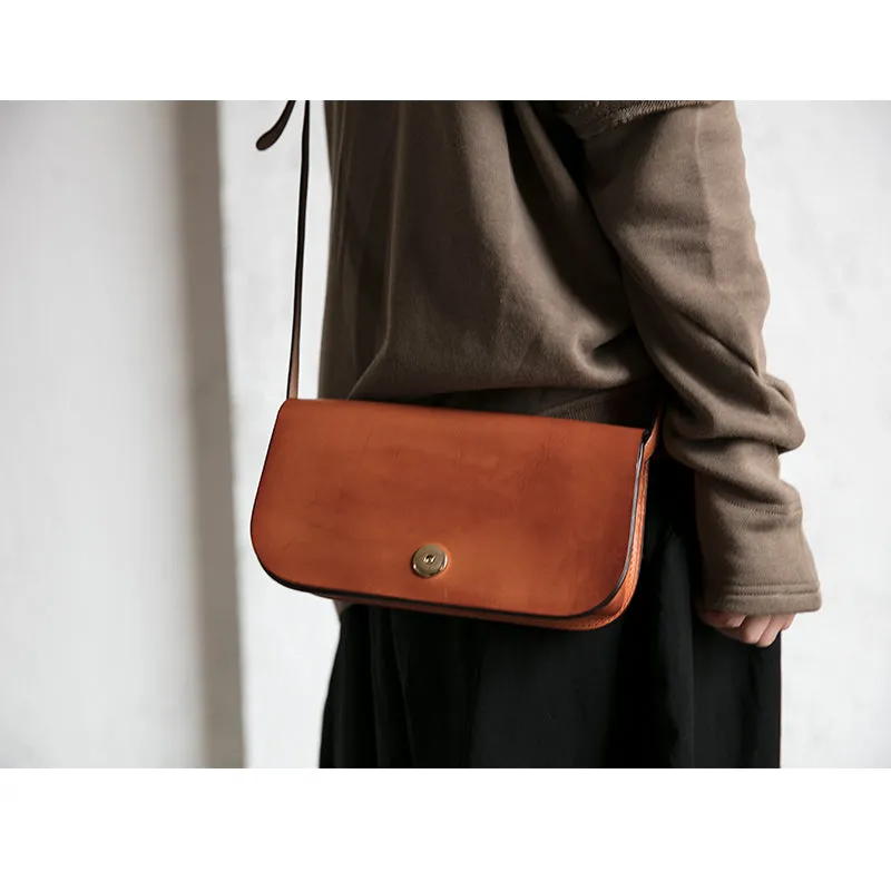 Small Womens Tan Leather Flap Crossbody Satchel Bag Purse Shoulder Bags for Women