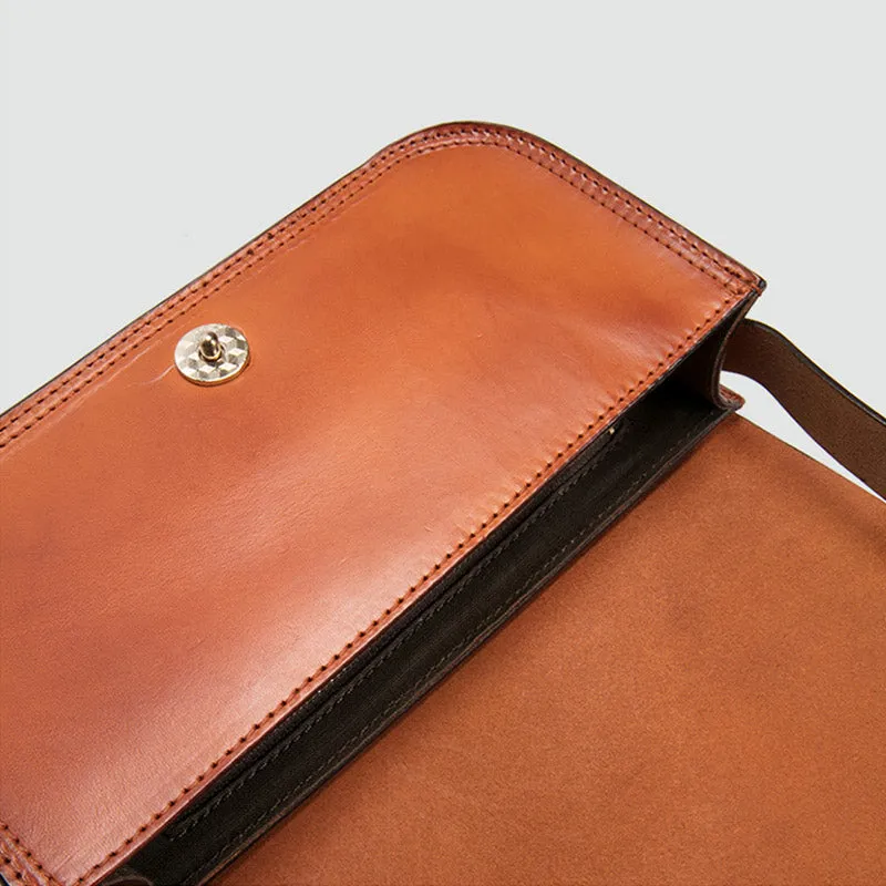 Small Womens Tan Leather Flap Crossbody Satchel Bag Purse Shoulder Bags for Women