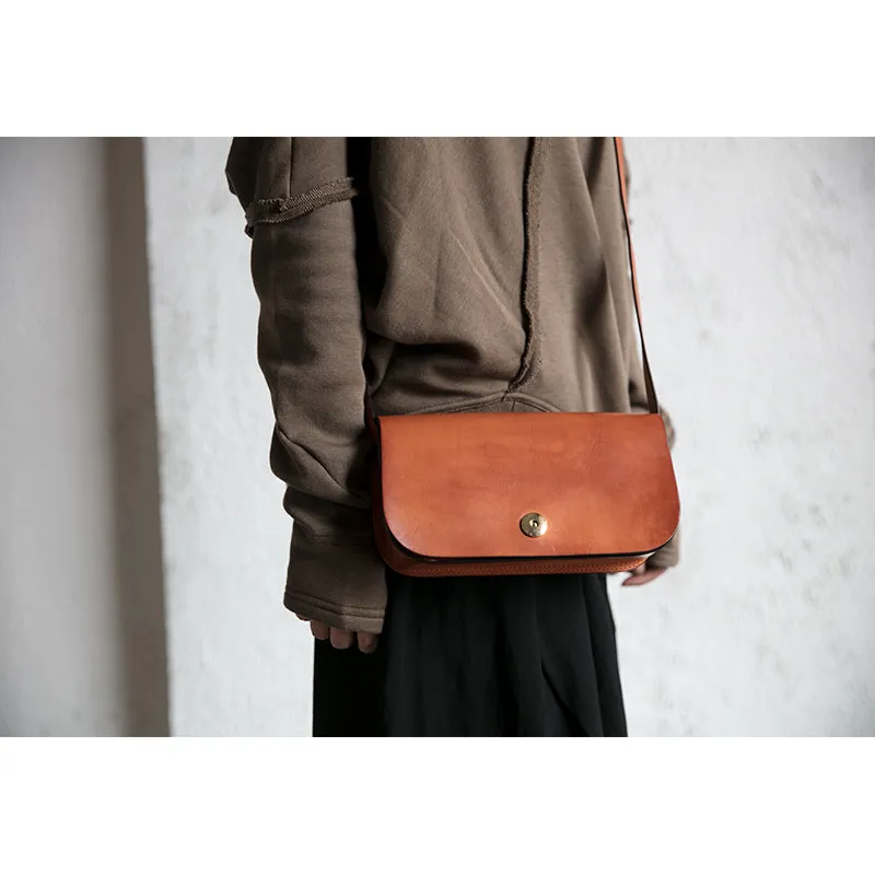 Small Womens Tan Leather Flap Crossbody Satchel Bag Purse Shoulder Bags for Women