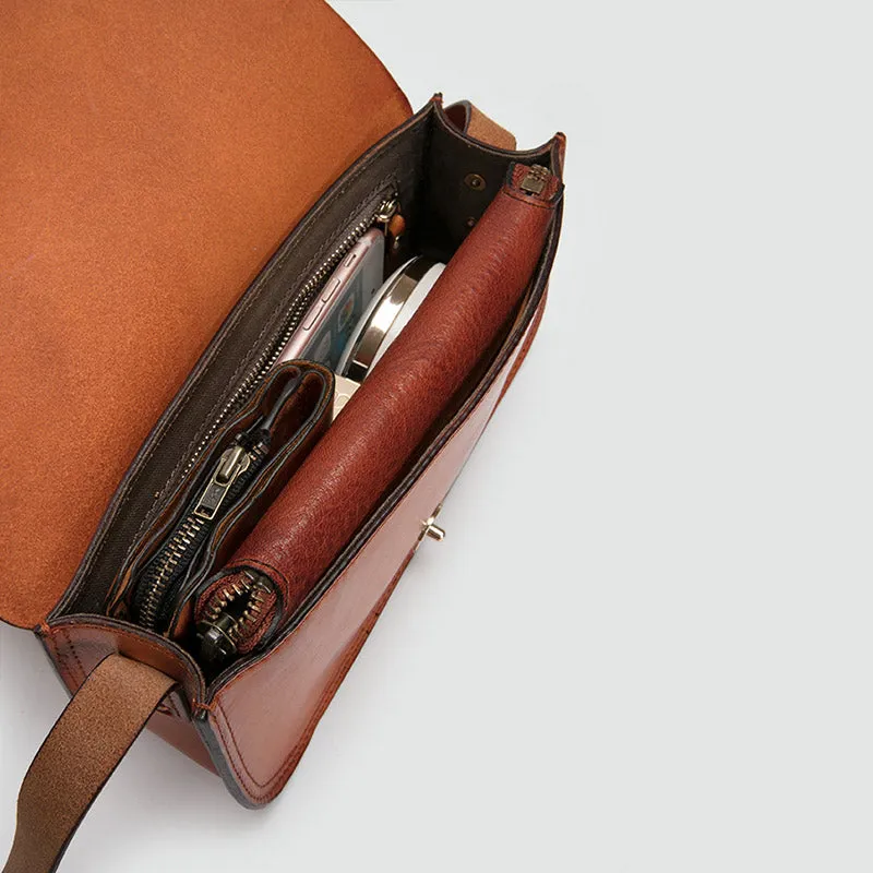 Small Womens Tan Leather Flap Crossbody Satchel Bag Purse Shoulder Bags for Women