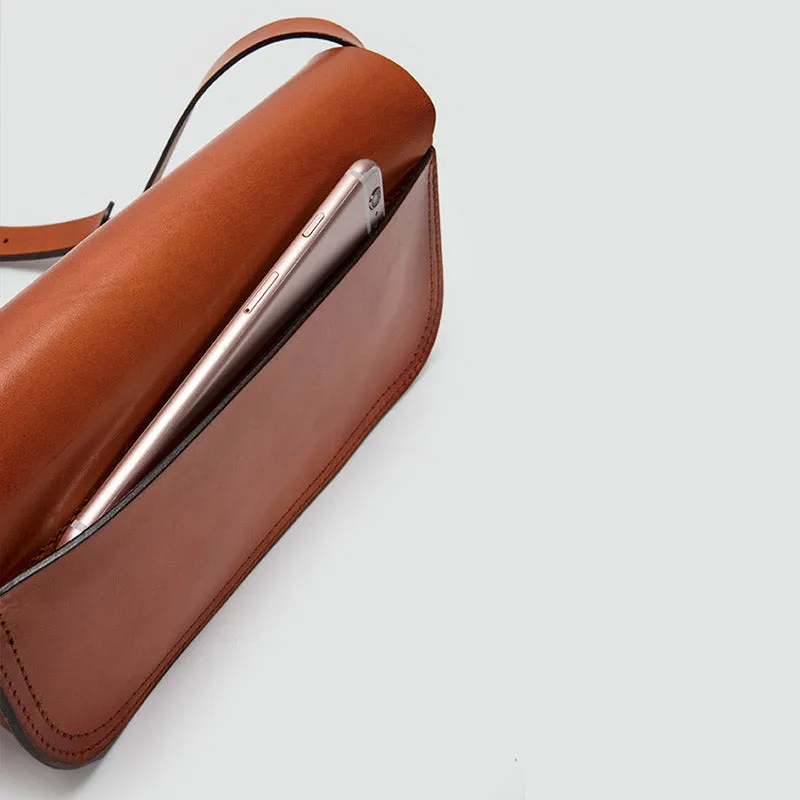 Small Womens Tan Leather Flap Crossbody Satchel Bag Purse Shoulder Bags for Women