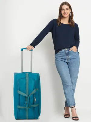 Teal Printed Large Duffel Trolley Bag