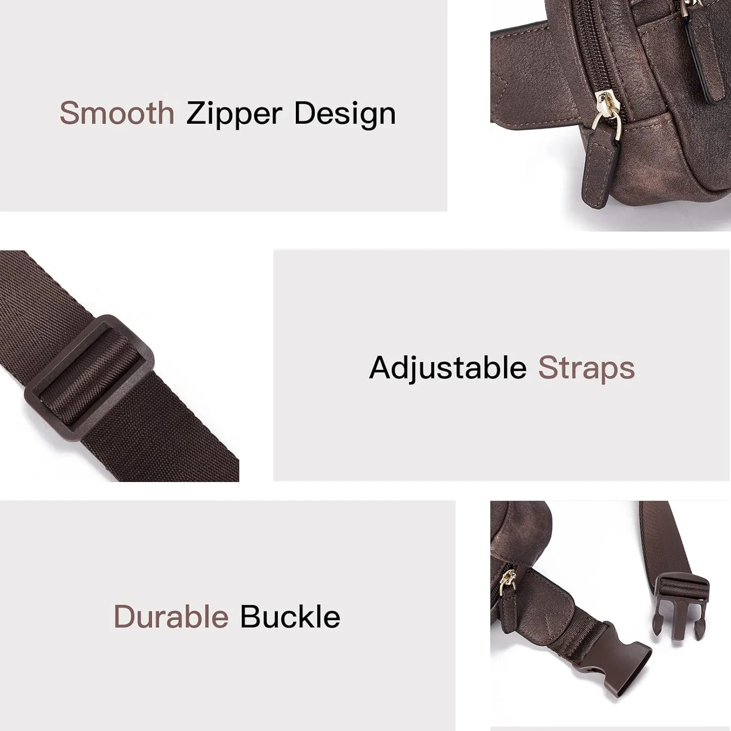 Telena Belt Bag for Women PU Leather Fanny Pack Crossbody Bags for Women Waist Bag with Adjustable Strap, Coffee