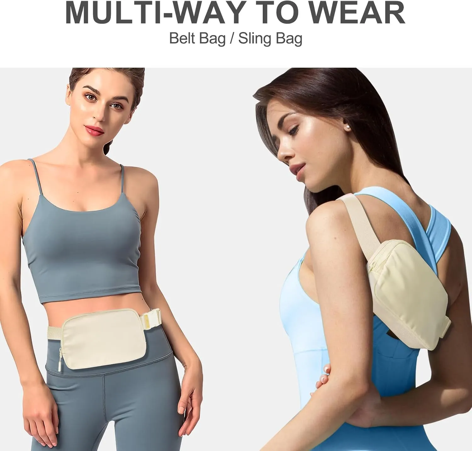 Titosha Belt Bag with Extender Strap 65'', Plus Size Fanny Pack Crossbody Bags for Women Men, Mini Everywhere Belt Bag, Fashion Small Waist Pouch (Beige   strap)