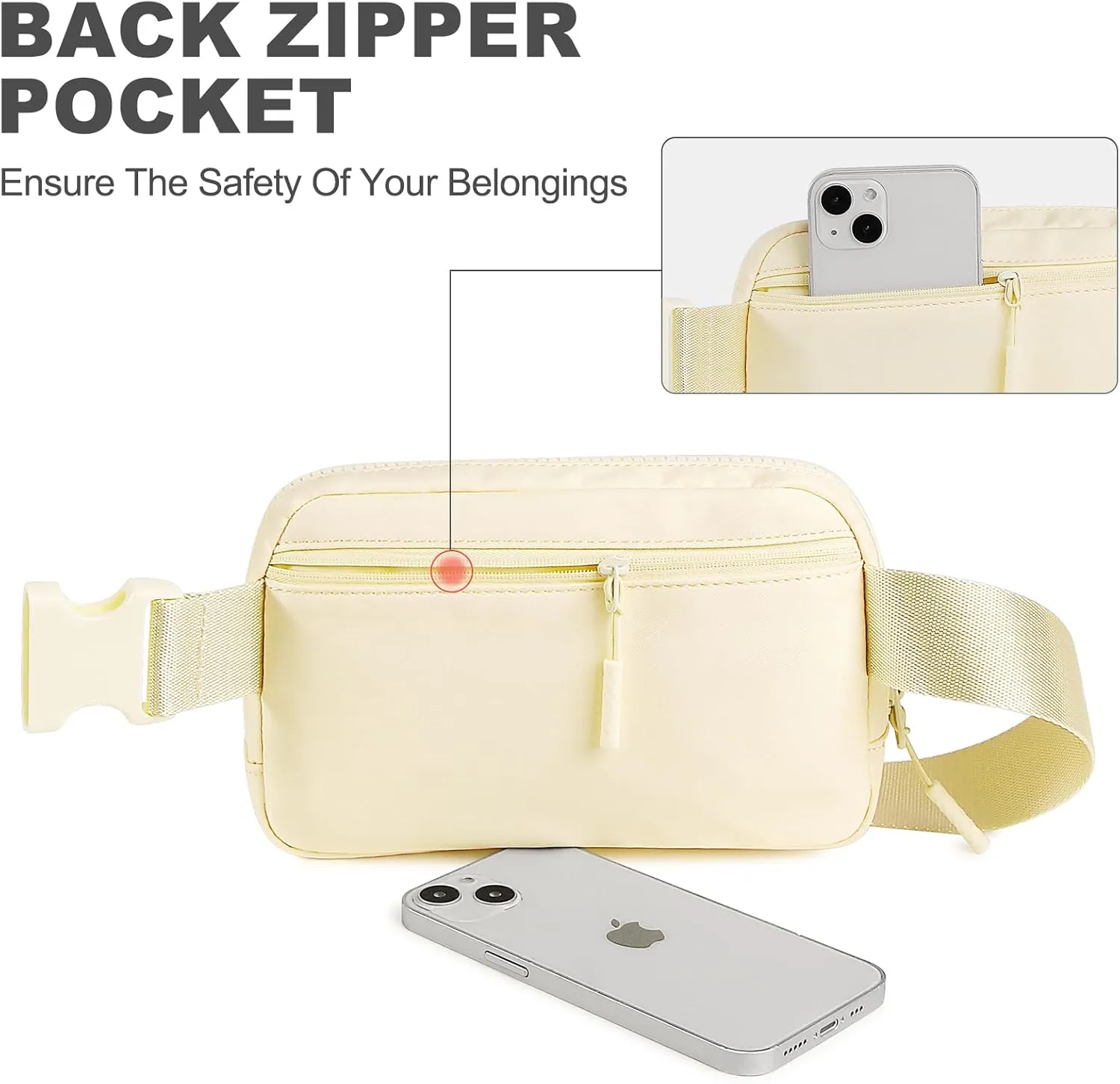 Titosha Belt Bag with Extender Strap 65'', Plus Size Fanny Pack Crossbody Bags for Women Men, Mini Everywhere Belt Bag, Fashion Small Waist Pouch (Beige   strap)