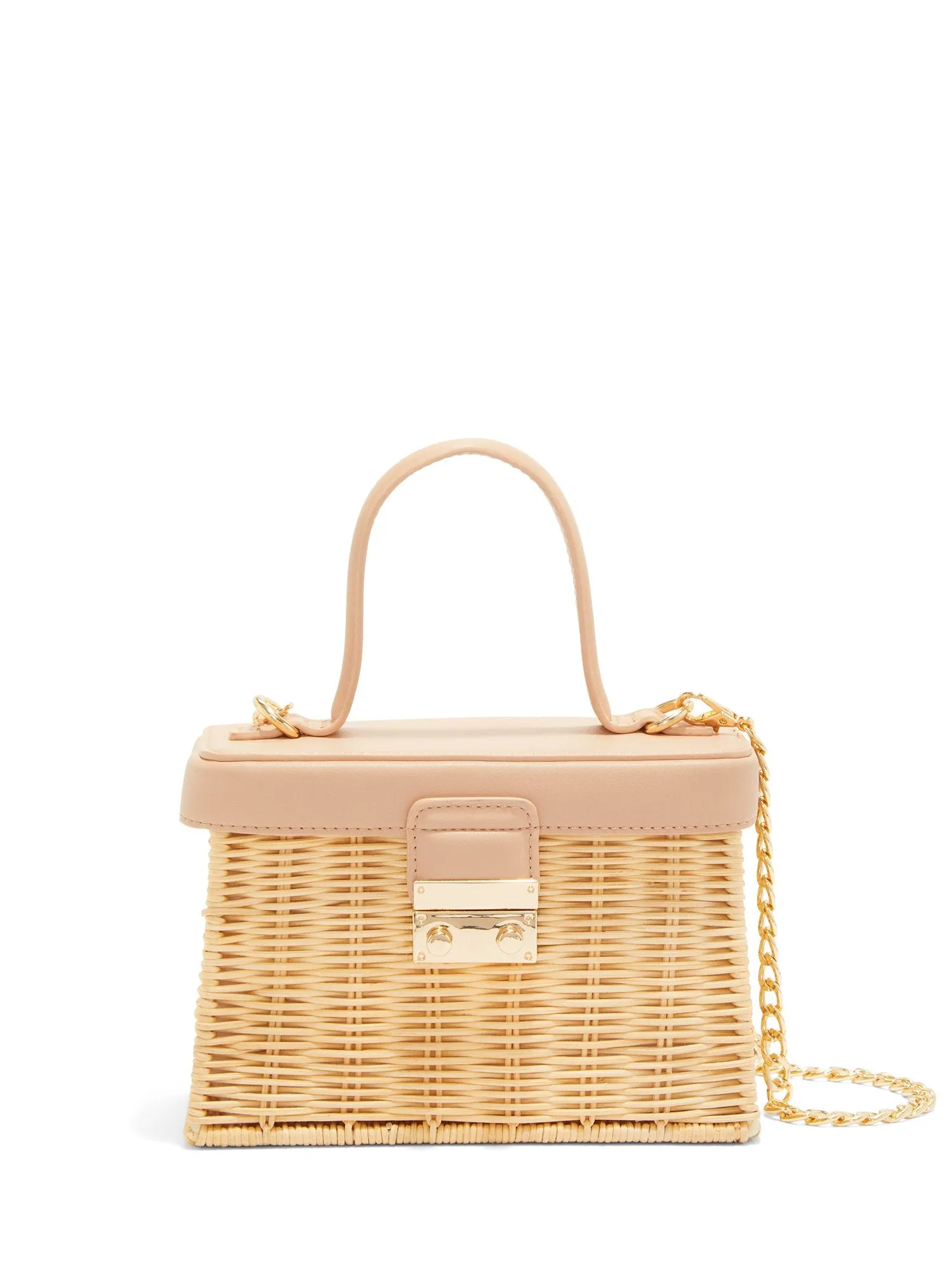 Wicker Turnlock Top-Handle Bag