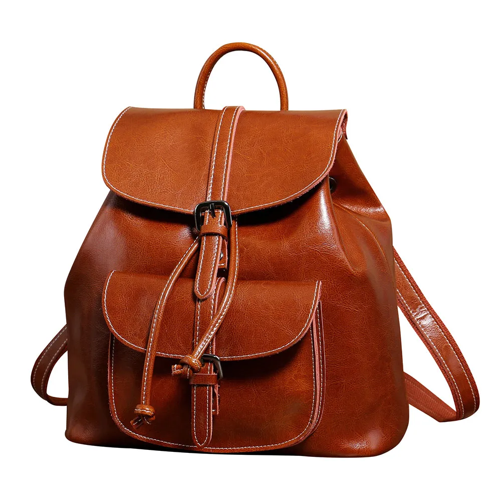 YAAGLE Women Wax Leather Drawstring Backpack YG9912D