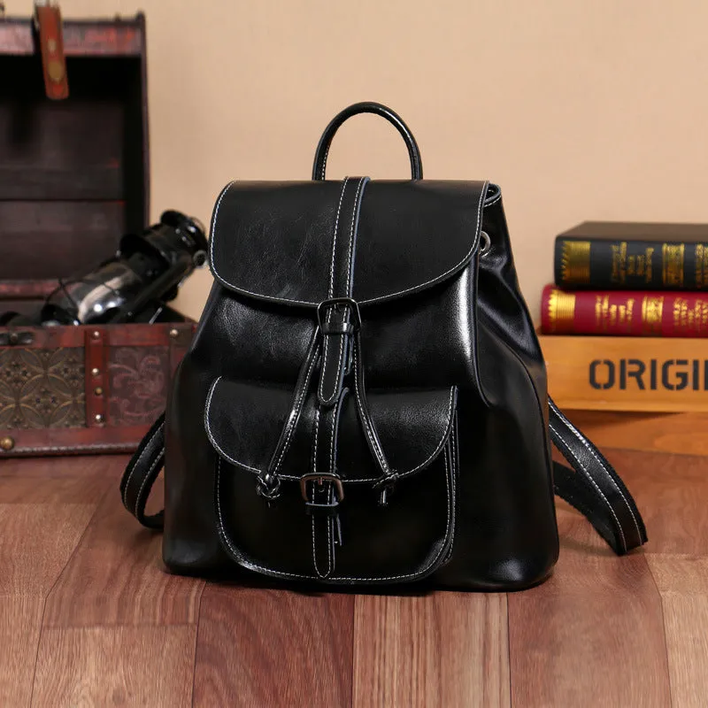 YAAGLE Women Wax Leather Drawstring Backpack YG9912D