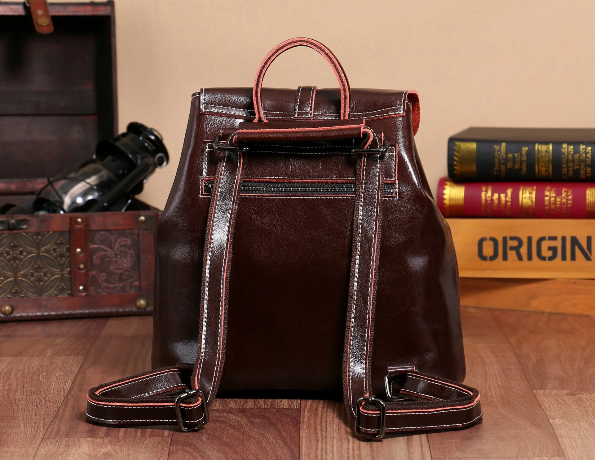 YAAGLE Women Wax Leather Drawstring Backpack YG9912D
