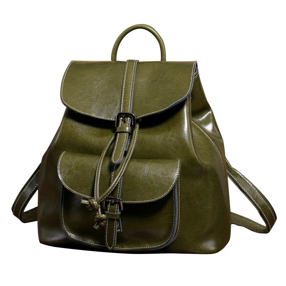 YAAGLE Women Wax Leather Drawstring Backpack YG9912D