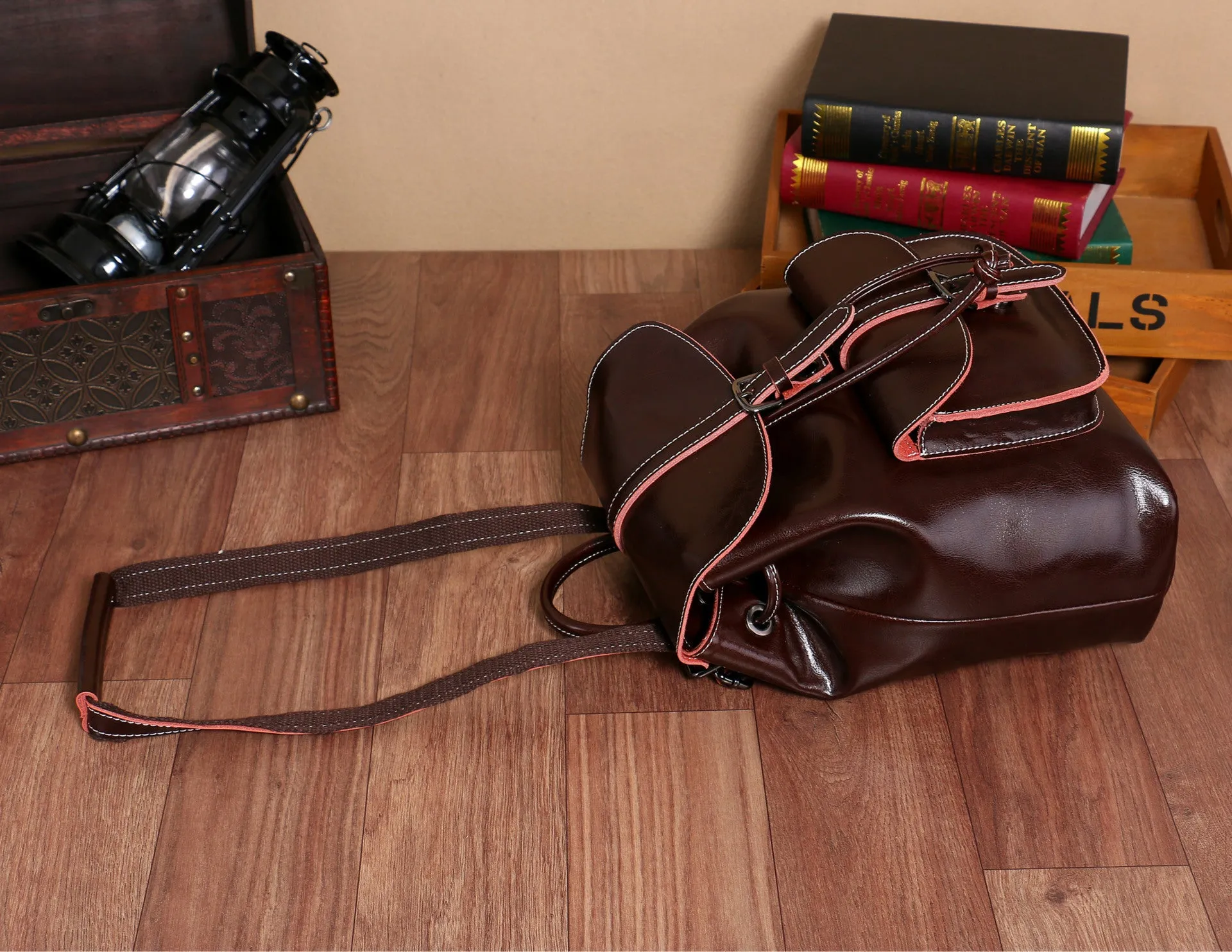 YAAGLE Women Wax Leather Drawstring Backpack YG9912D