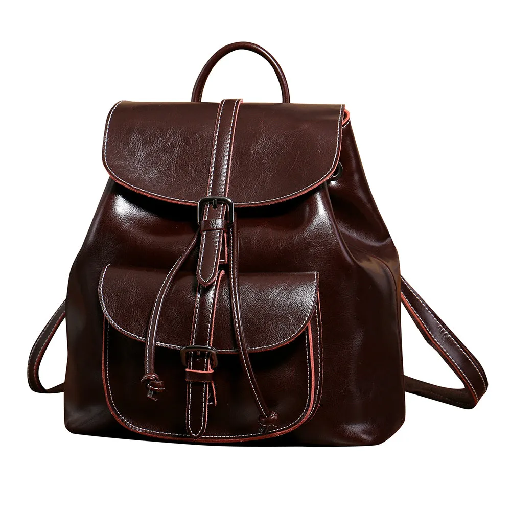 YAAGLE Women Wax Leather Drawstring Backpack YG9912D