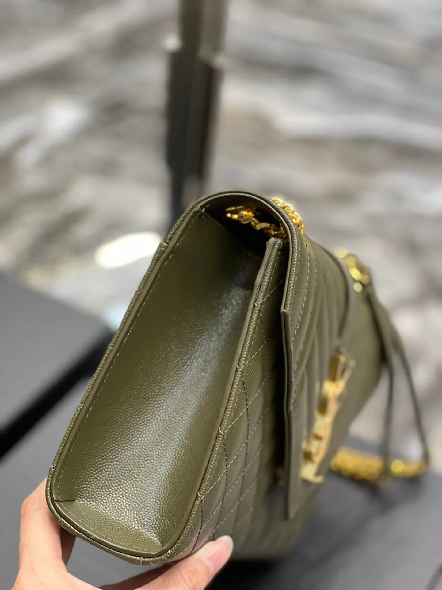 YSSL Envelope Medium Chain Bag Dark Green For Women, Women&#8217;s Bags 9.4in/24cm YSL